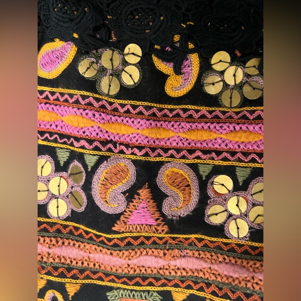 New Free People Bohemian Black and Multicolor Embroidered Oversized Jacket Sz L - Picture 3 of 6